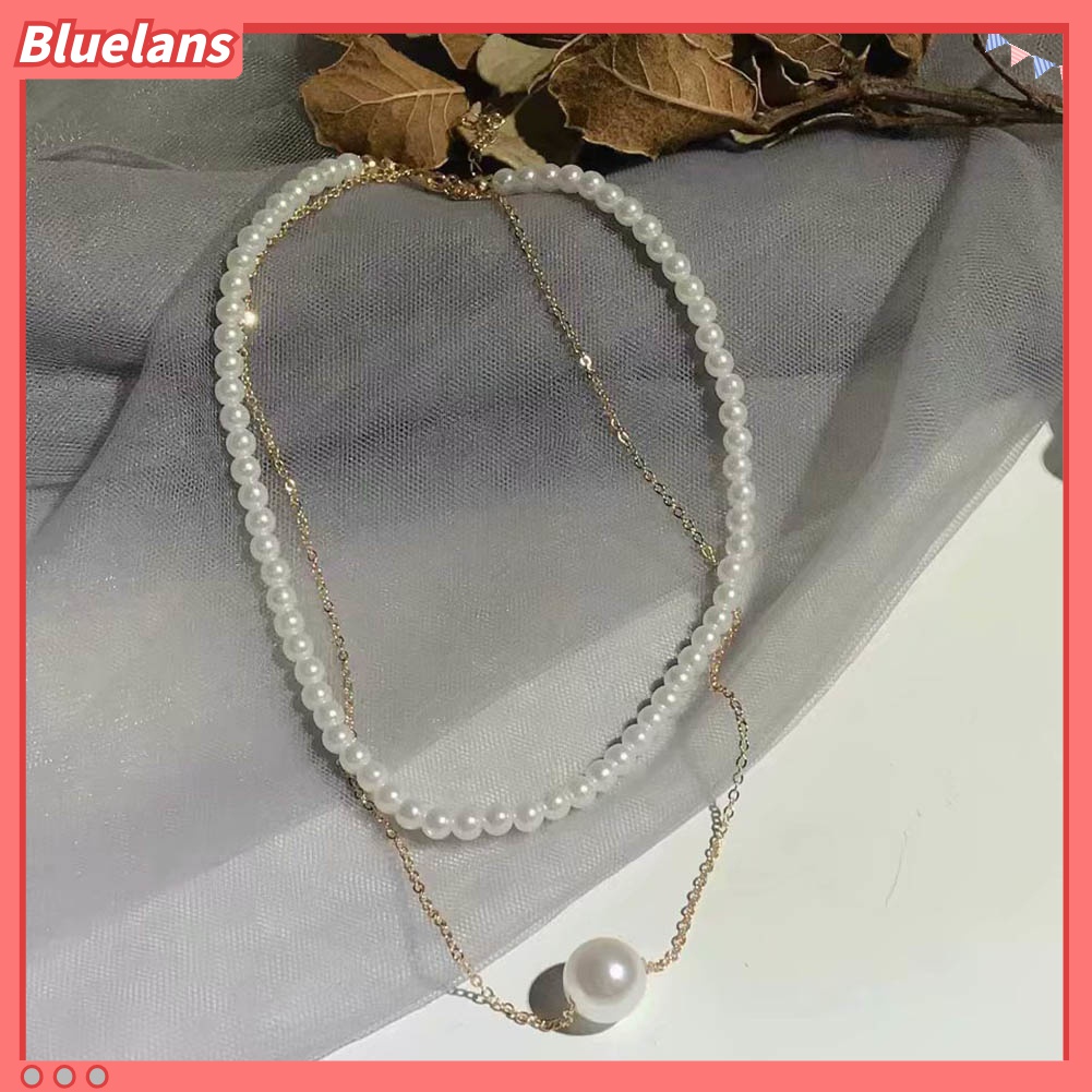 Kalung Rantai Klavikula Liontin Mutiara Tiruan Lapisan Ganda Untuk Perhiasan Wanita