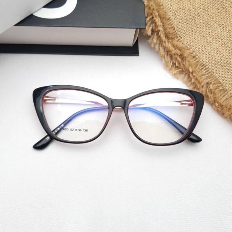 Frame Kacamata Antiradiasi Cat Eye 7603 Minus Cylinder Plus Blueray Anti UV Photocromic dan Bluecromic