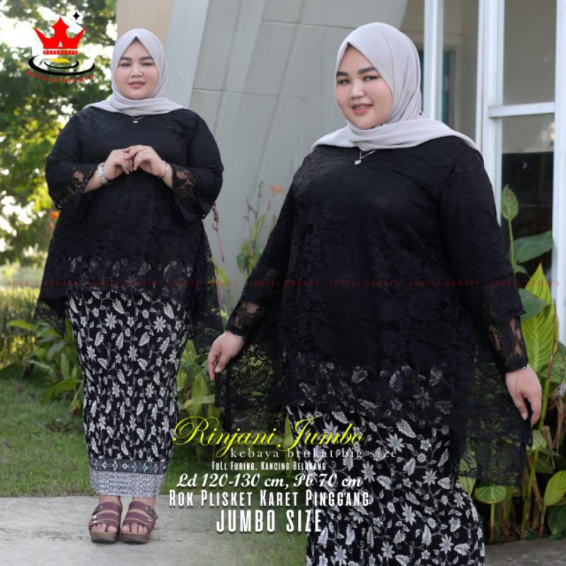 IndahKebaya | SETELAN KEBAYA ADELIA RINJANI JUMBO LD 120 130 / KEBAYA BROKAT BIG SIZE MIX ROK PLISKET BATIK JUMBO PINGGANG KARET / KEBAYA MODERN WARNA HITAM MOCCA DUSTY SILVER HIJAU BOTOL GOLD NAVY MAROON / BLOUSE BAJU KONDANGAN WISUDA KARTINI