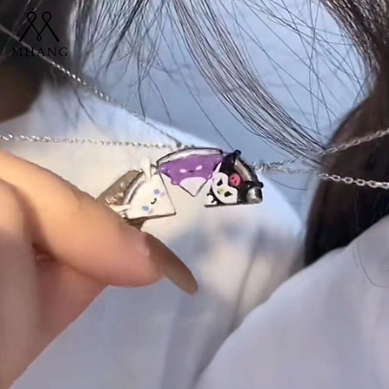 Mhang Kalung Rantai Liontin Kartun Sanrio Laurel Dog Hello Kitty Magnetik Untuk Pasangan / Pria / Wanita