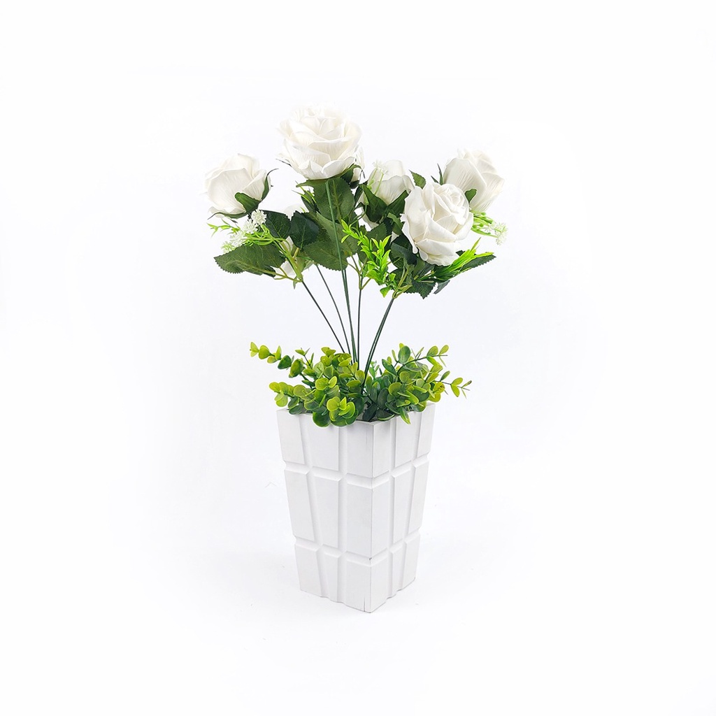 Horeca Mall - Bunga Mawar Bludru 7 Kuntum Bunga Plastik Palsu Bunga Artificial Dekorasi Ruang Tamu M