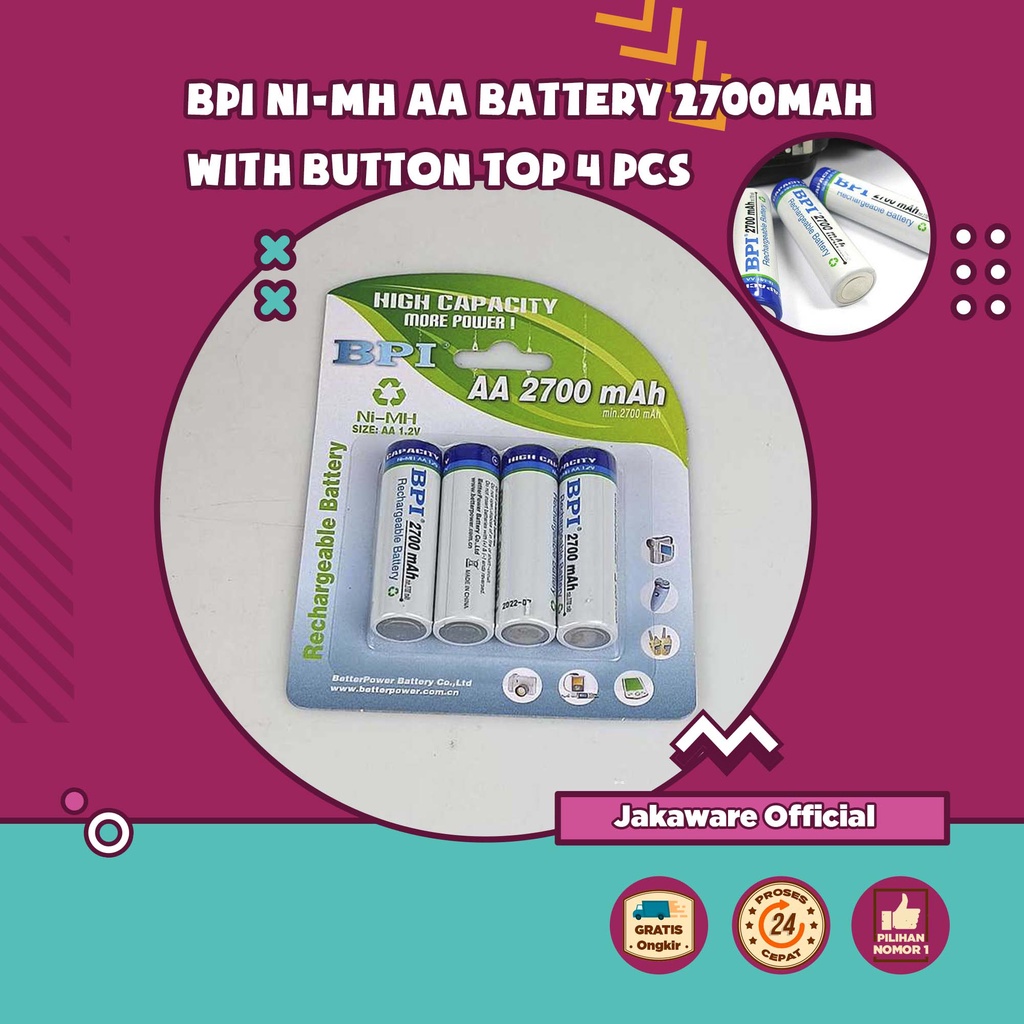 ENELONG BPI Ni-MH AA BATTERY 2700MAH WITH BUTTON TOP 4 PCS BATRE BATREI BATRAI BATERE BATTERY CES CH