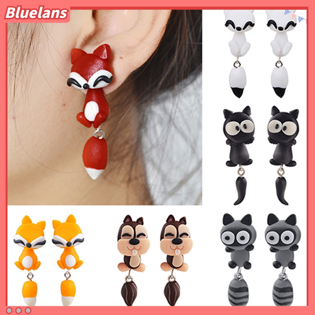 Anting Tusuk Bentuk Kartun Hewan Bahan Polymer Clay Handmade Untuk Pesta