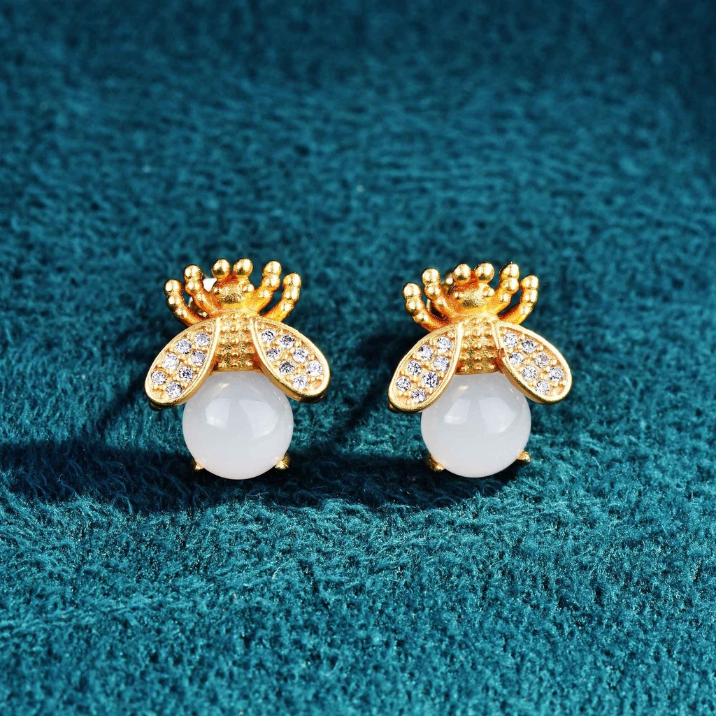 Anting Emas Asli Kadar 375 Goldkingdom Anting Fashion 24K Anting Bangkok Ready Anting Lebah Kecil Imitasi Alami Hetian Anting Giok Perempuan Musim Panas Niche Berlapis Metode Kuno Anting Emas Asli Kadar 375 Gadis Manis Anting Burung Hantu