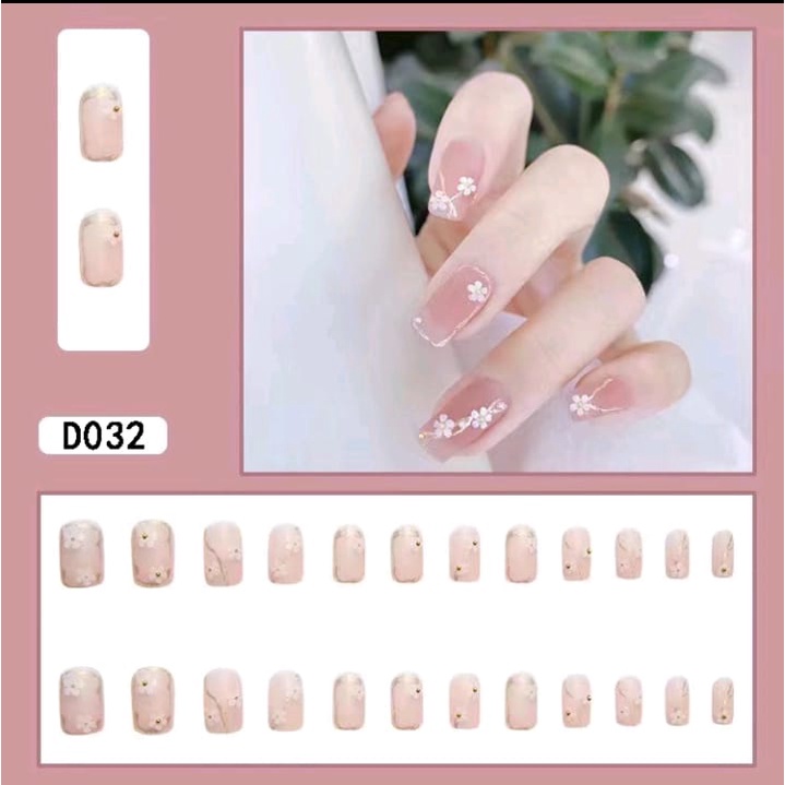 NunuLisaTan - 24pcs kuku palsu pendek nail art kuku palsu jepit kuku set lem kuku palsu kuat nails kuku palsu pendek