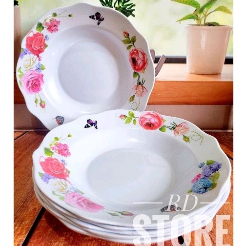 PROMO 6.PCS PIRING MAKAN ULIR MOTIF ROSE MELAMINE