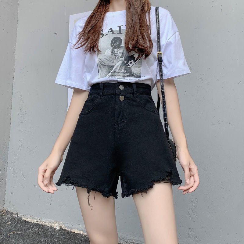 CEWEK_ID Celana hotpants jeans Pendek Denim Wanita Korean style ripped sobek Robek Pinggang Tinggi Fashion Hot Pants Abu-abu xl 2XL jens jins short