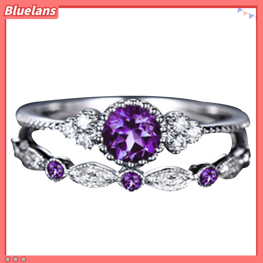 2pcs / Set Cincin Cubic Zirconia Bentuk Bulat Untuk Wanita