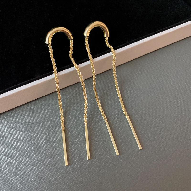 Anting Rumbai Panjang Bentuk U Bahan Silver Needle Gaya Korea Untuk Wanita