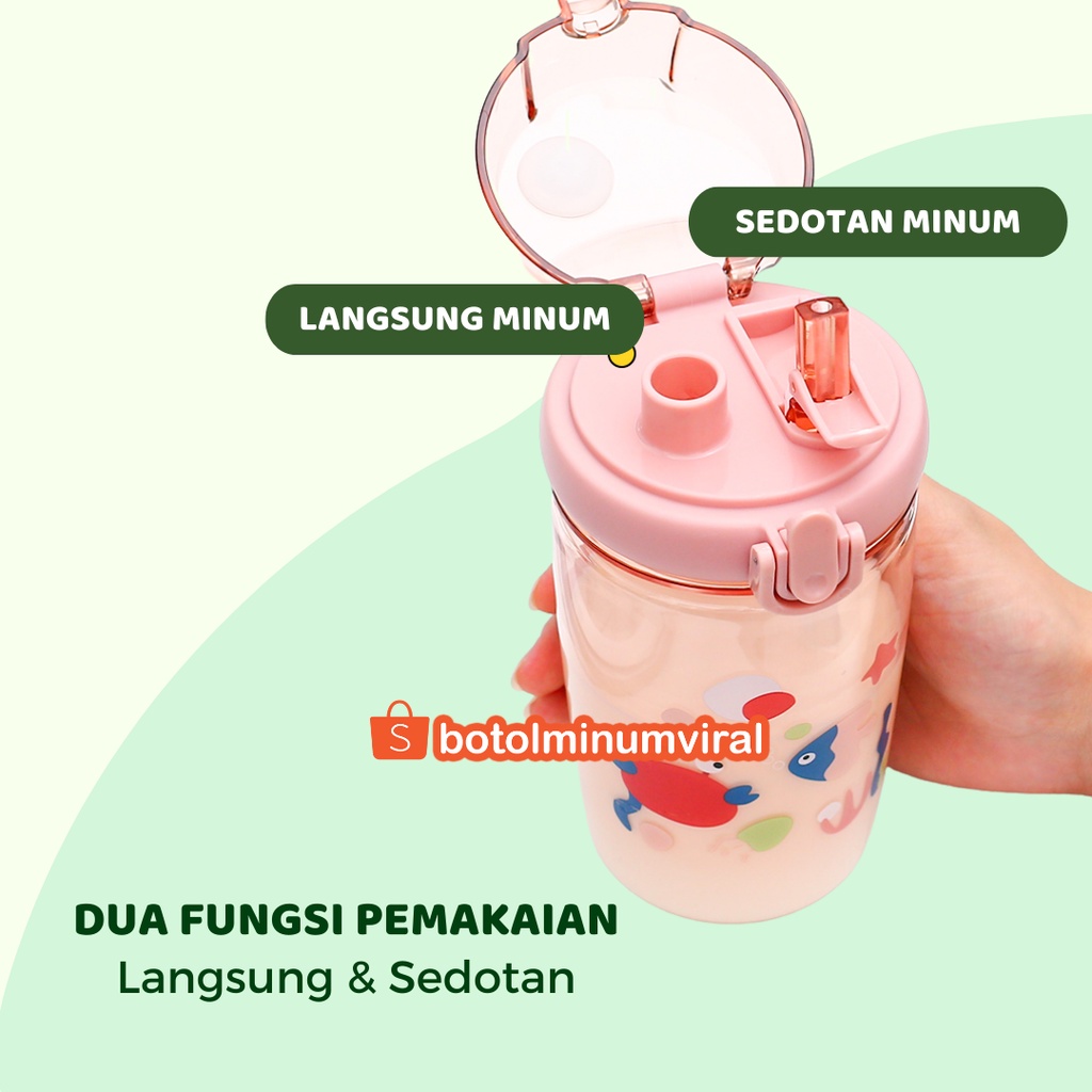 Botol Minum Anak Korea Sedotan 2 in 1 Tali BPA Free 650 ml Anti Tumpah Tebal Premium