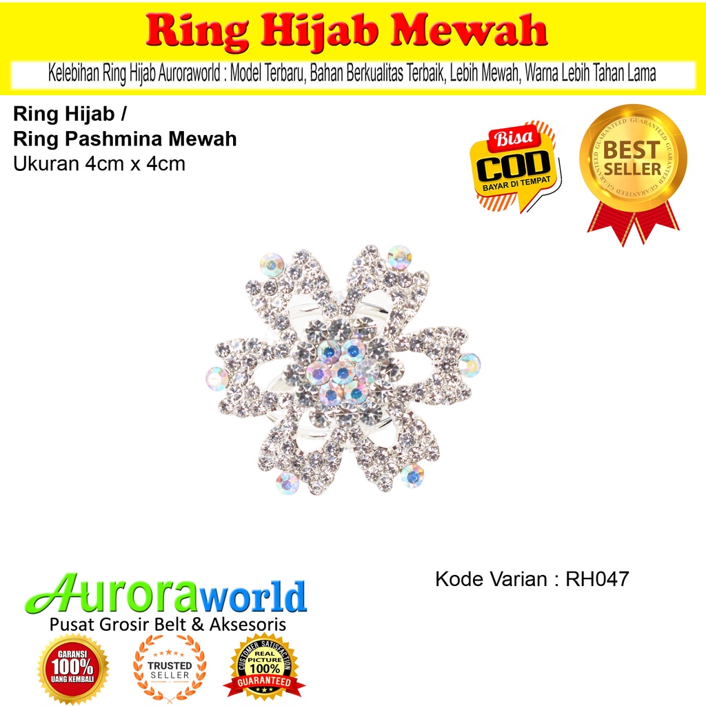 Auroraworld Ring kerudung hijab ring syal permata Ring Pashmina Berlian mutiara Mewah bros cincin kerudung scarf fashion terbaru anti hitam bisa COD RH-1F