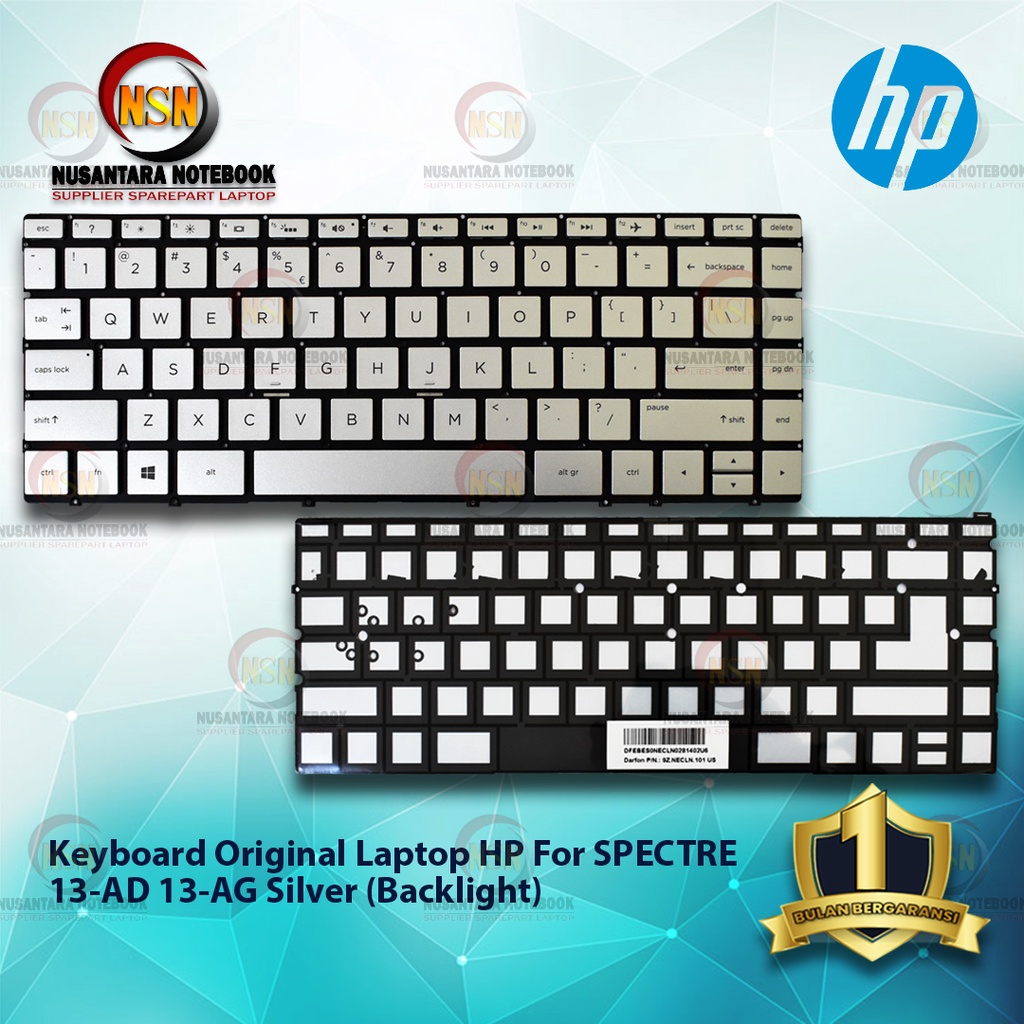 Keyboard Original Laptop HP For SPECTRE 13-AD 13-AG Backlight (Silver)