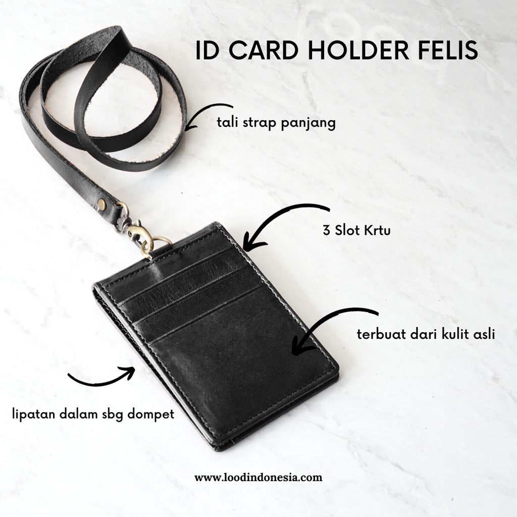 ID CARD HOLDER CUSTOM KULIT ASLI ORIGINAL 100% FELIS - NAME TAG KULIT CUSTOM UKIR LOGO DAN NAMA