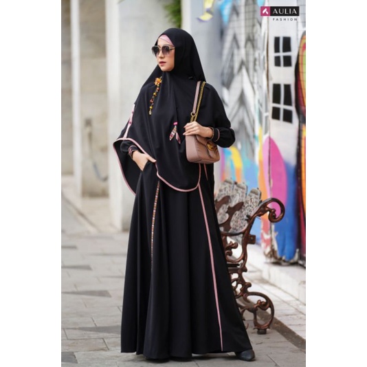 SET GAMIS SYAR'I AULIA FASHION ORIGINAL DAN TERBARU SILVANA BLACK PINK