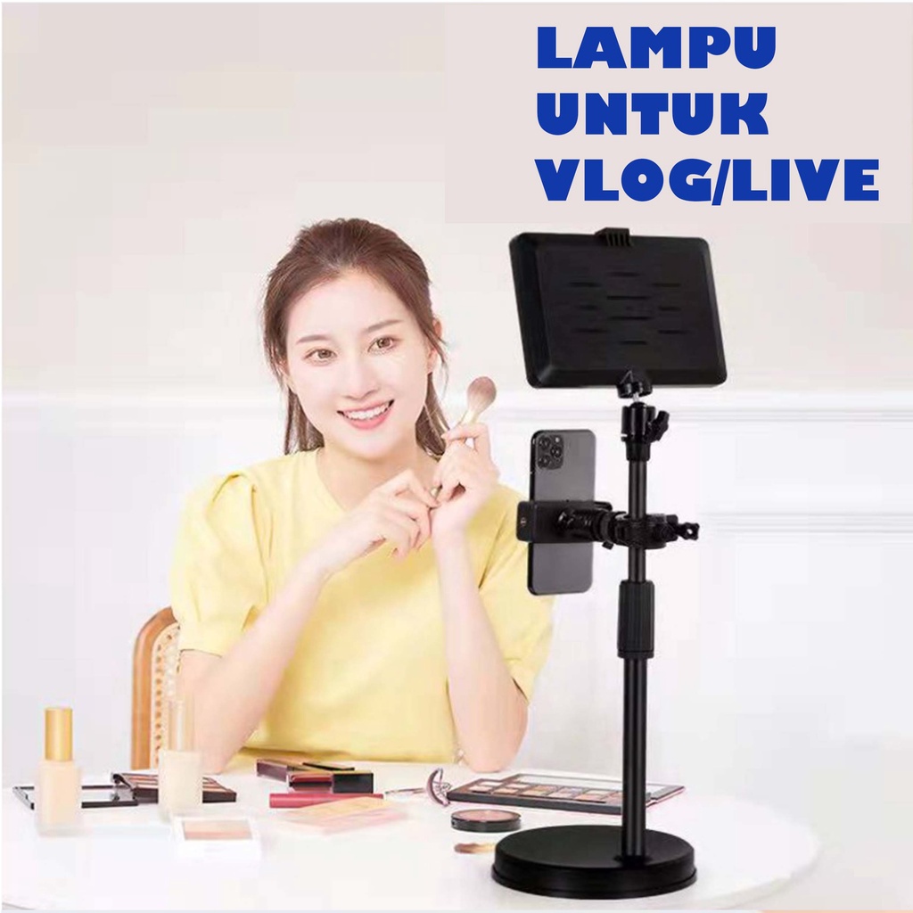 Lampu led stand untuk shooting vlog / live konten kreator masak make up lighting phone holder set lampu tiktok youtuber