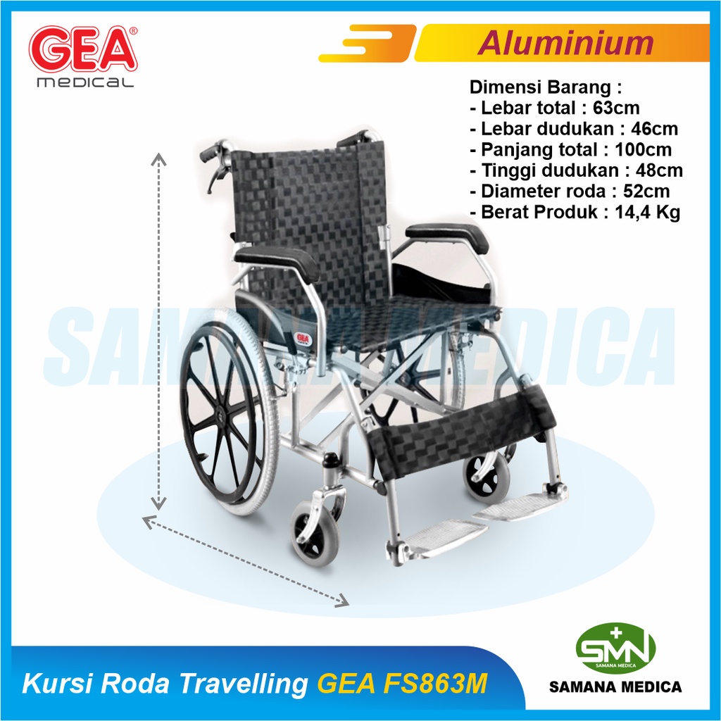 KHUSUS GOJEK dan GRAB Kursi Roda Travelling FS863M Aluminium Velg Racing Roda Besar Bisa Kayuh Sendiri Wheelchair ALUMINIUM  Promo Murah