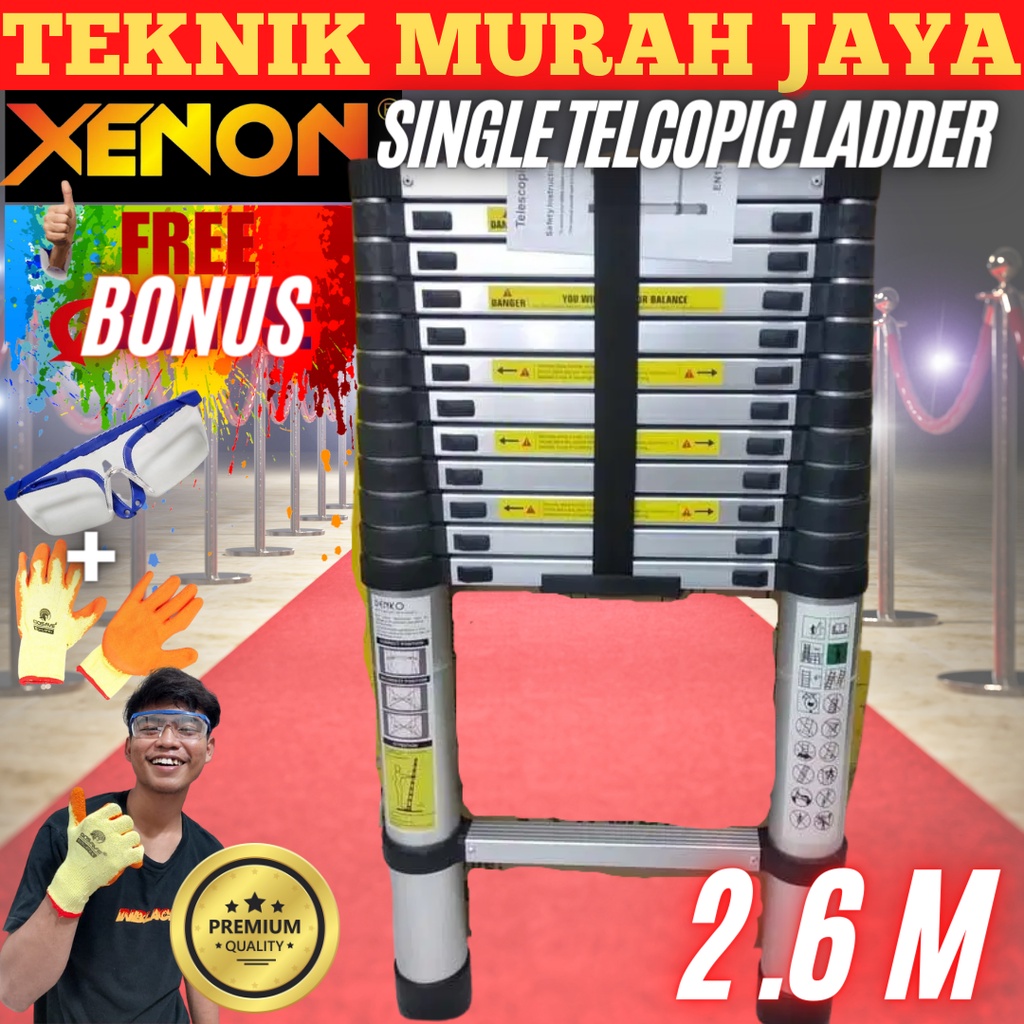 Xenon Tangga Lipat Single Aluminium Teleskopik 2.6 m Telescopic Ladder 2,6 Meter Termurah