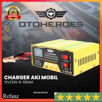 Charger Casan Carger Aki Mobil Motor Basah Kering dan Lithium Otomatis Portabel Lead Acid Battery Charger 12V/24V6 OTOHEROES - 105AH