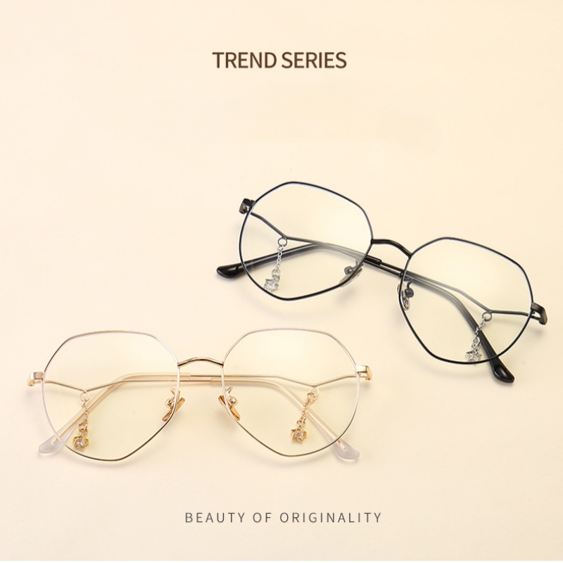 Kacamata Vintage Frame Metal Asimetris Dengan Liontin Bintang Untuk Wanita