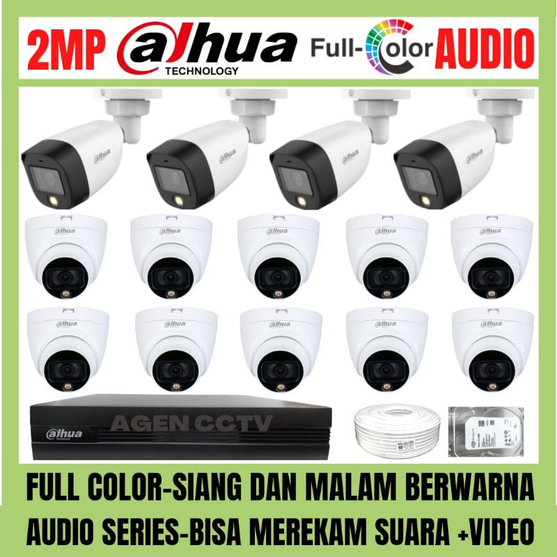 PAKET CCTV DAHUA FULL COLOR 2MP 16 CHANNEL 14 KAMERA AUDIO COLORVU