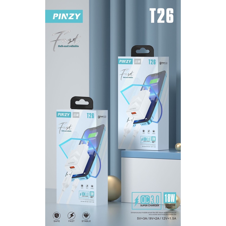 Charger PINZY T26 Micro USB Quickcharge 3.0 Fast Charging