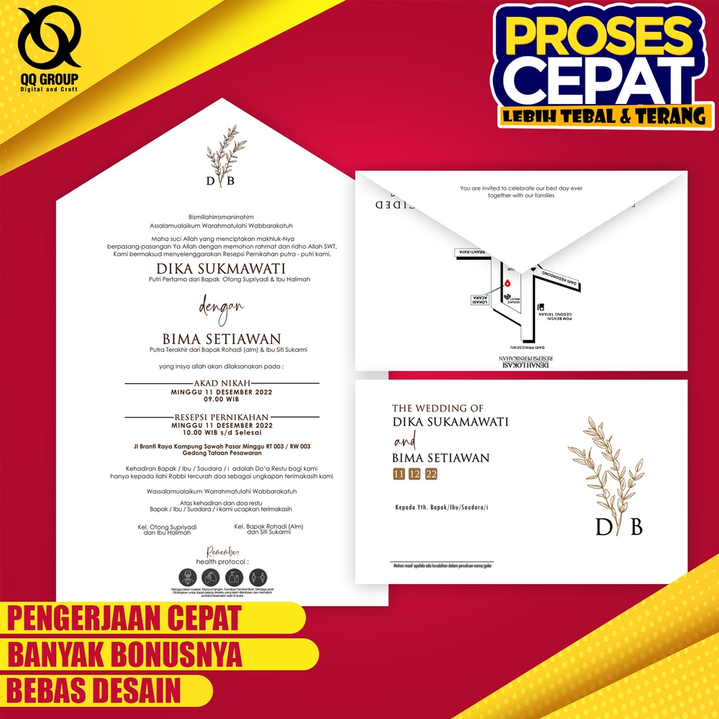Undangan Pernikahan Lipat 3 Model Amplop