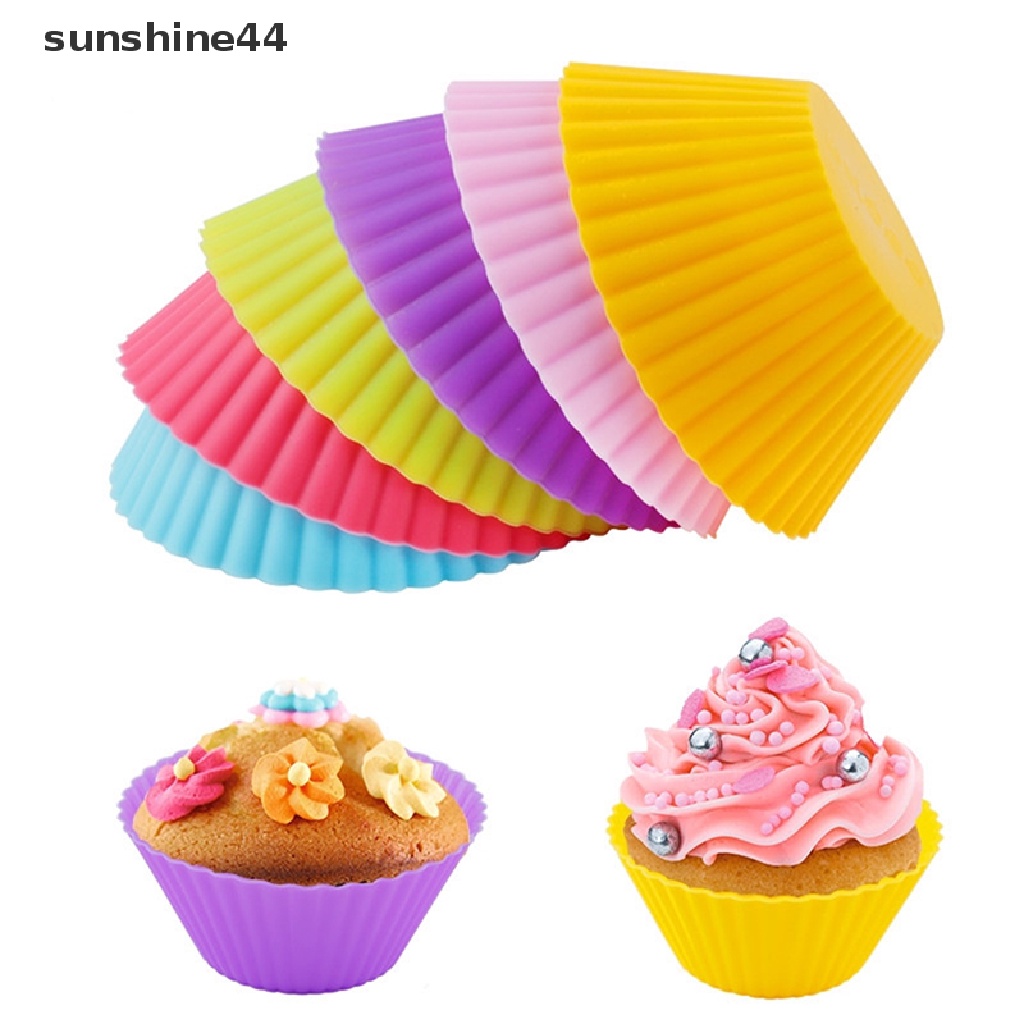 Sunshine 12Pcs Cetakan Cupcake / Muffin Bentuk Bulat Bahan Silikon