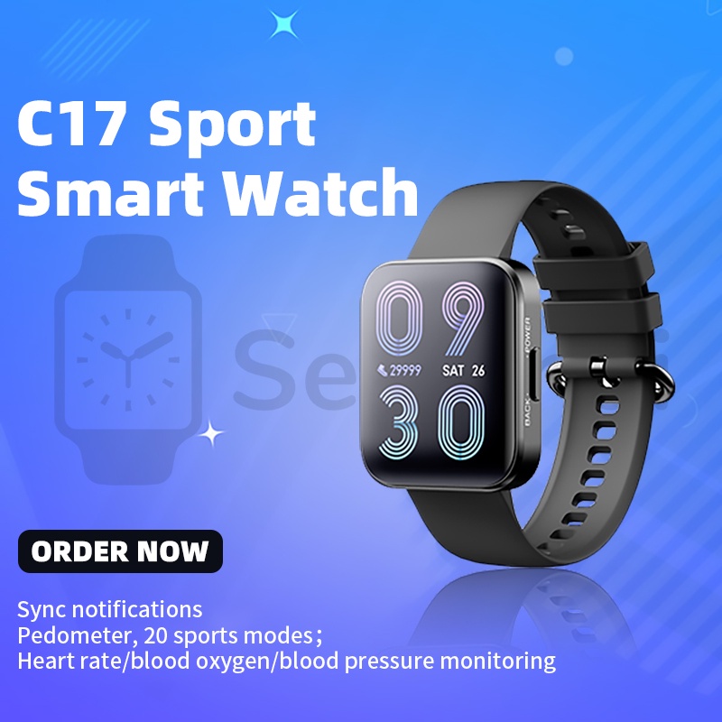 In stock✅ C17 Sport Smart Watch 1.71 inch Square Screen IP68 Waterproof Long Standby Dynamic Face Watches Heart Rate Blood Pressure Monitoring Fitness Tracker