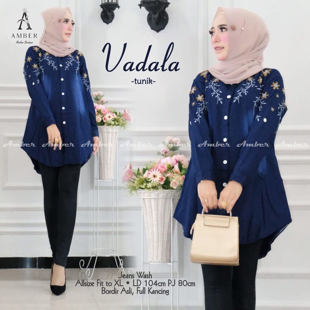 MONA TUNIK VADALA DHARYA JEANS ATASAN WANITA KEKINIAN BORDIR RANTING GBM