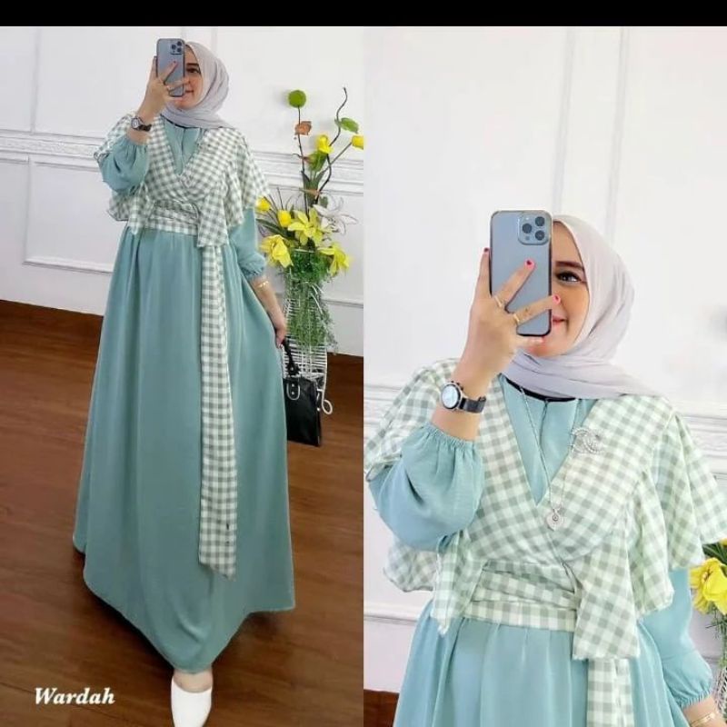 NIRINA Dress Wanita Malaysia Import Kekinian Bahan Crinkle Mix + Outer Katun Kotak Premium