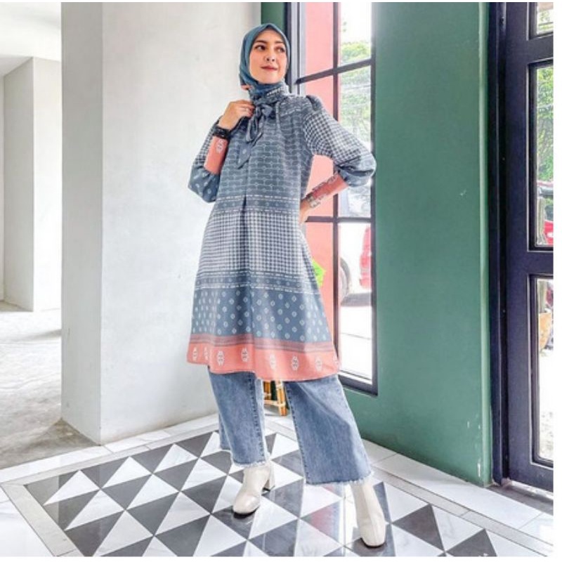TUNIK TERBARU ELZATTA 2022 TUNIK MOTIF ATASAN WANITA TUNIK MONOGRAM BAHAN POLYRAYON