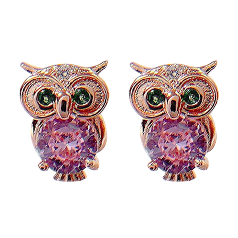 Fancyqube Anting Desain Burung Hantu Aksen Kristal Untuk Wanita