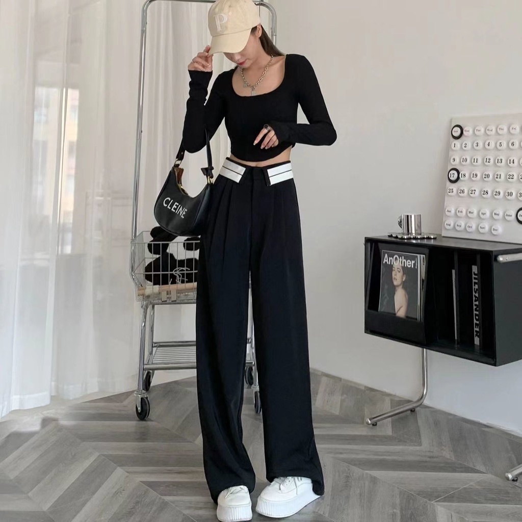 Celana Kerja Wanita Kantor Hitam Highwaist Pants Korean Style Celana Kaki Lebar