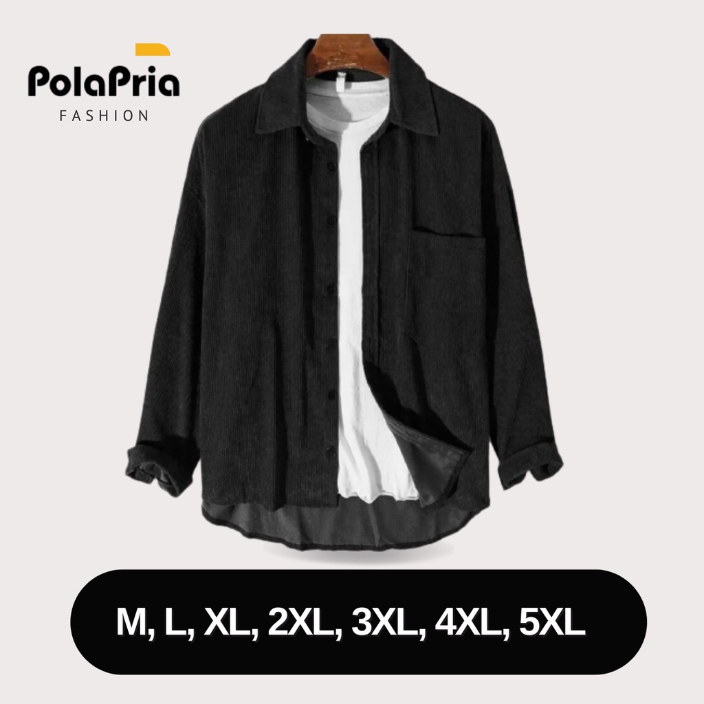 Kemeja Corduroy Lengan Panjang Hitam Polos