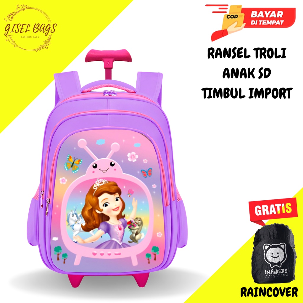 COD Tas troli anak perempuan sekolah TK SD import karakter superhero waterproof