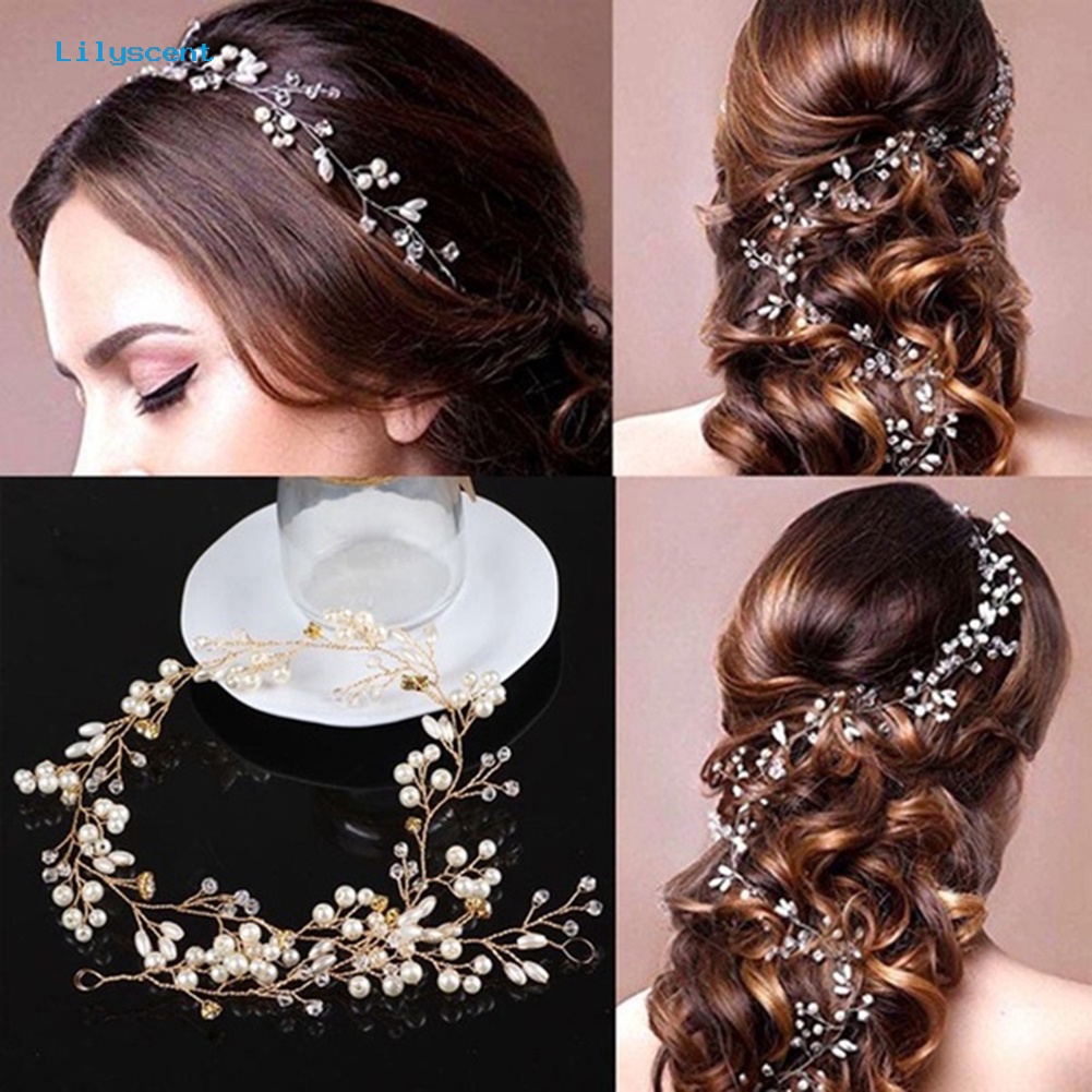 Headband Rajutan Tangan Aksen Mutiara Tiruan Untuk Aksesoris Rambut Pengantin Pernikahan