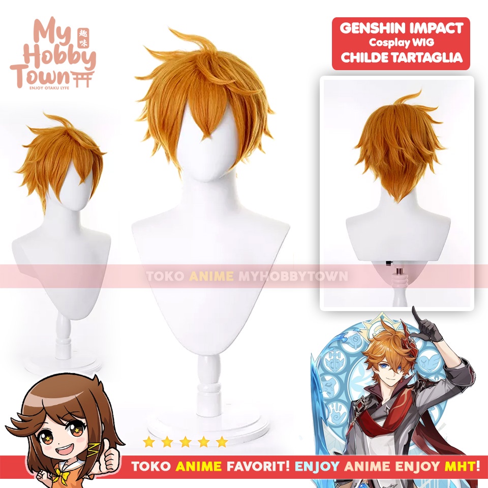 Wig Cosplay Anime Game Genshin Impact Childe Tartaglia Rambut Palsu Fatui