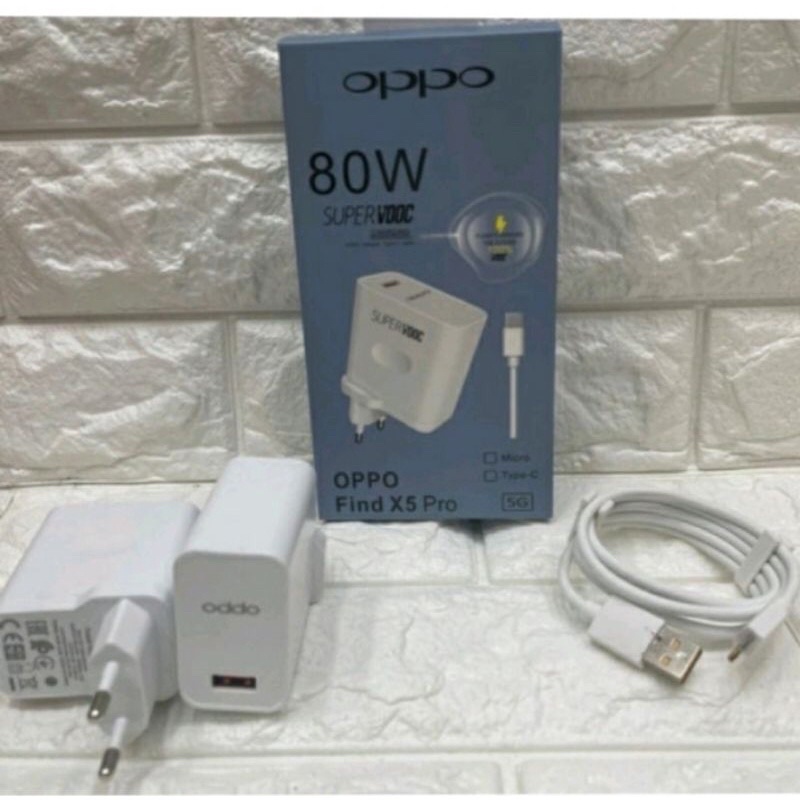 Charger OPPO FIND X5 PRO Travel Charger 80W Super Vooc Fast Charging Type C &amp; Micro Usb