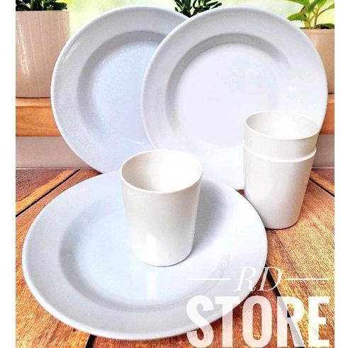 PROMO 6.PCS / ISI 3.PIRING &amp; 3.GELAS MELAMINE POLOS