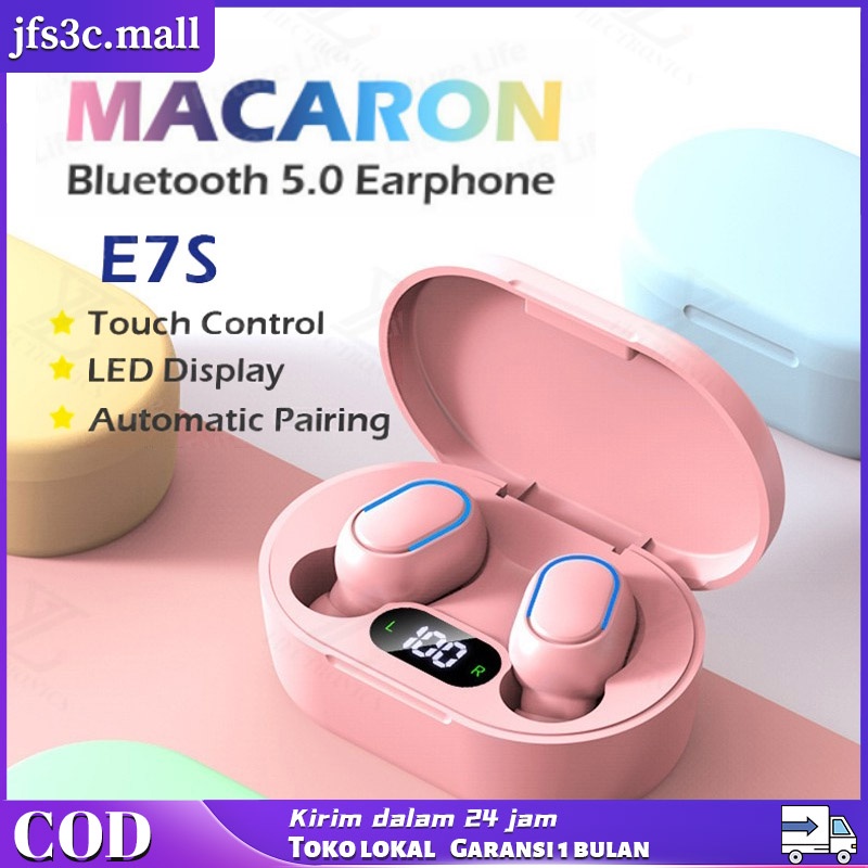 Headset Bluetooth E7S TWS Tampilan Digital Display LED Long Battery HiFi Bass Stereo Earbuds Smart Touch Wireless Earphone with Mic
