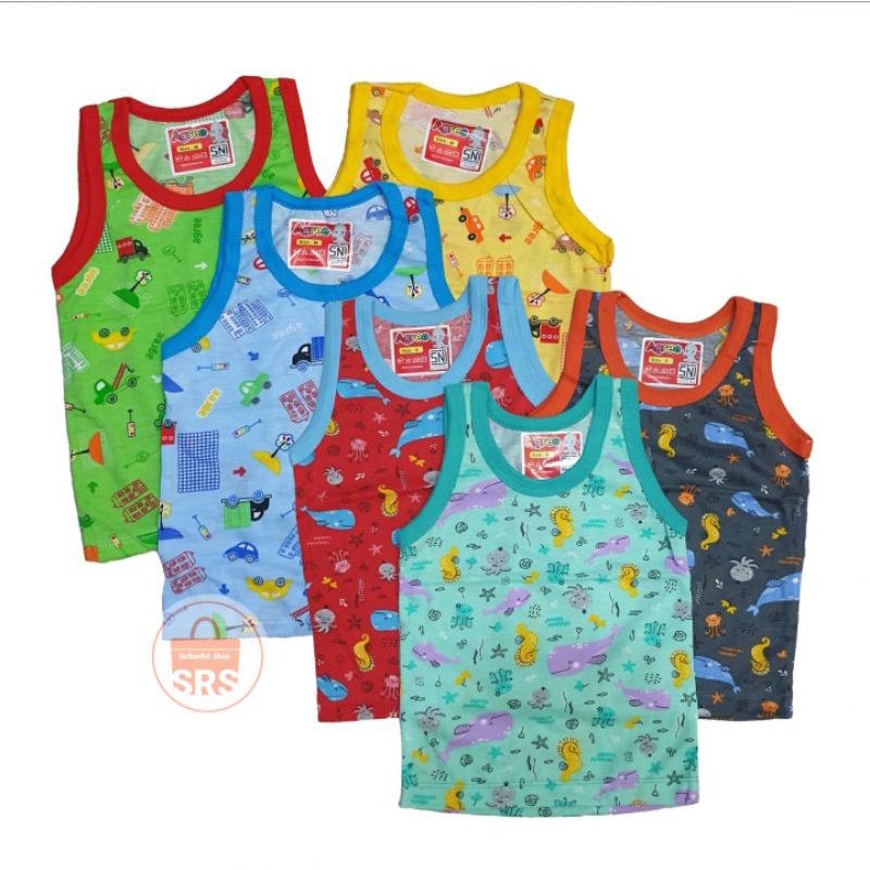 (3 Pcs) Singlet Caracter Bayi Agree  XL, L, M, S Kaos Singlet Balita, Anak, Baju Buntung Agree Kids Print