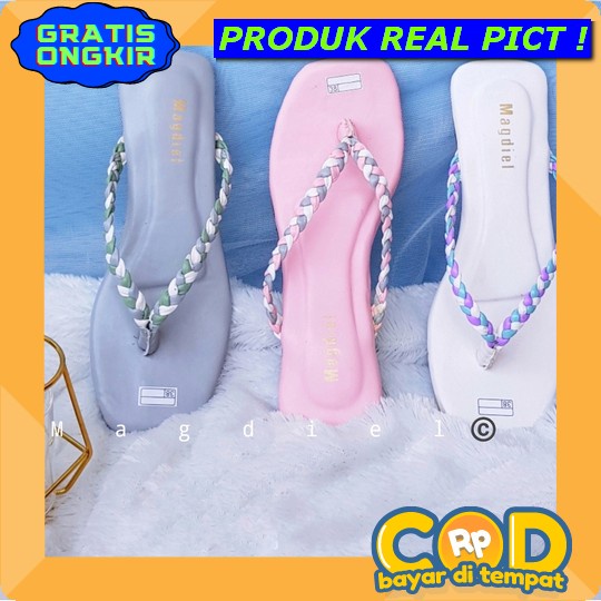 Sandal Teplek Jepit Elegan Tali Wanita Flat Kepang Remaja Kekinian I Sendal Japit Flat Strap Kepang 