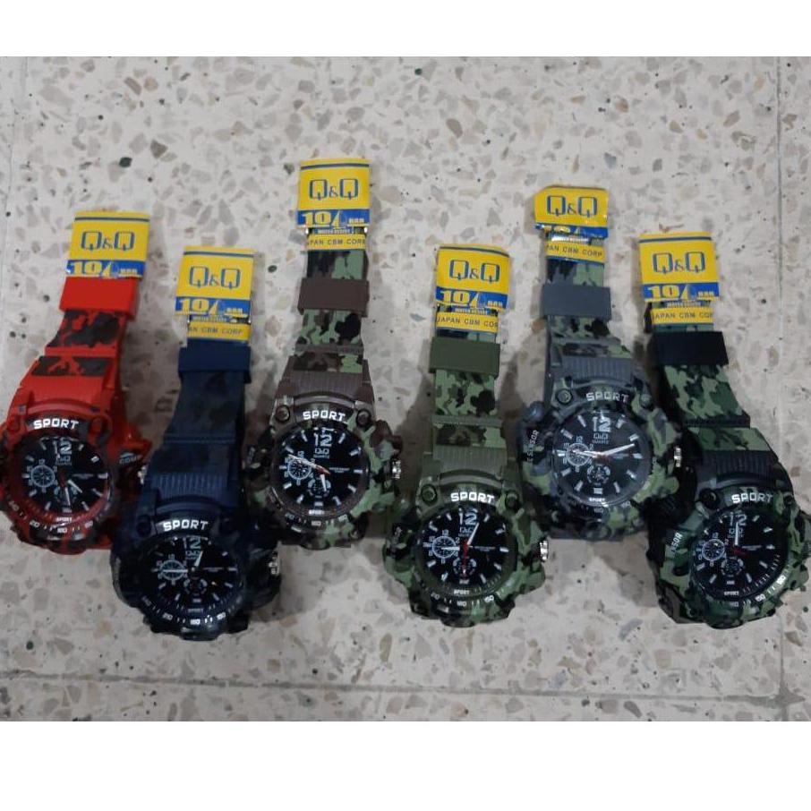 ㅀ TERIMA COD Jam tangan Pria sport Q&Q Loreng army tali rubber QQ army tali kualitas bagus TERLARIS 
