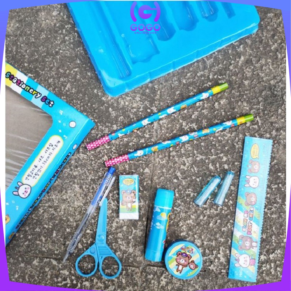 GOGO-A26 Alat Tulis Set 8in1 Karakter Stationery Kids / Paket Alat Tulis Anak TK / Set School Supplies for Child Writing Gift Eraser Ruler