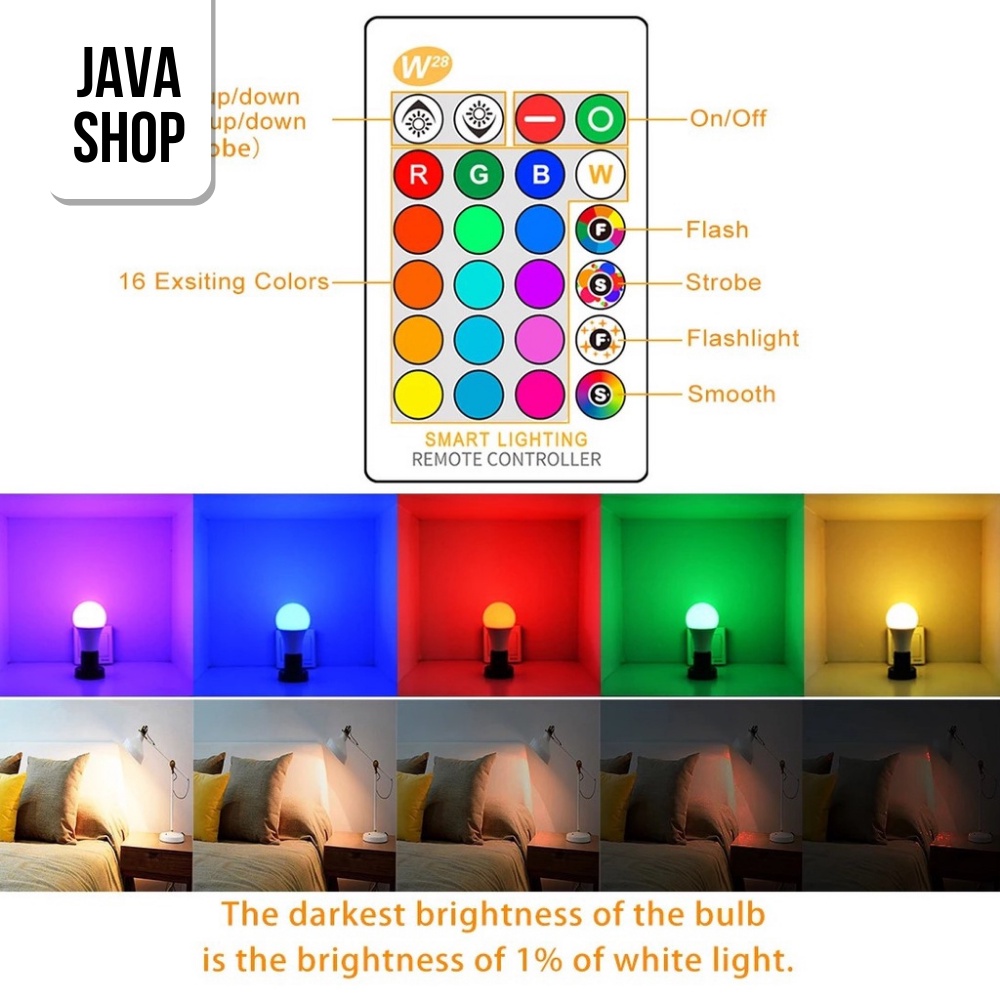 JAVASHOP Lampu Bohlam LED RGB  Berubah Warna Warni Dengan Remot