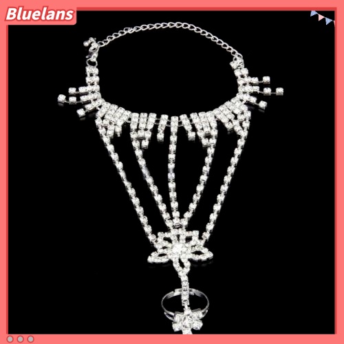 [Bayar Di Tempat]Gelang Tangan Dengan Sambungan Jari Bahan Batu Rhinestone Untuk Acara Pernikahan