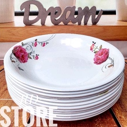 PROMO 12.PCS PIRING MAKAN CEKUNG MOTIF ROSE MELAMINE WARE TEBAL DAN KUAT