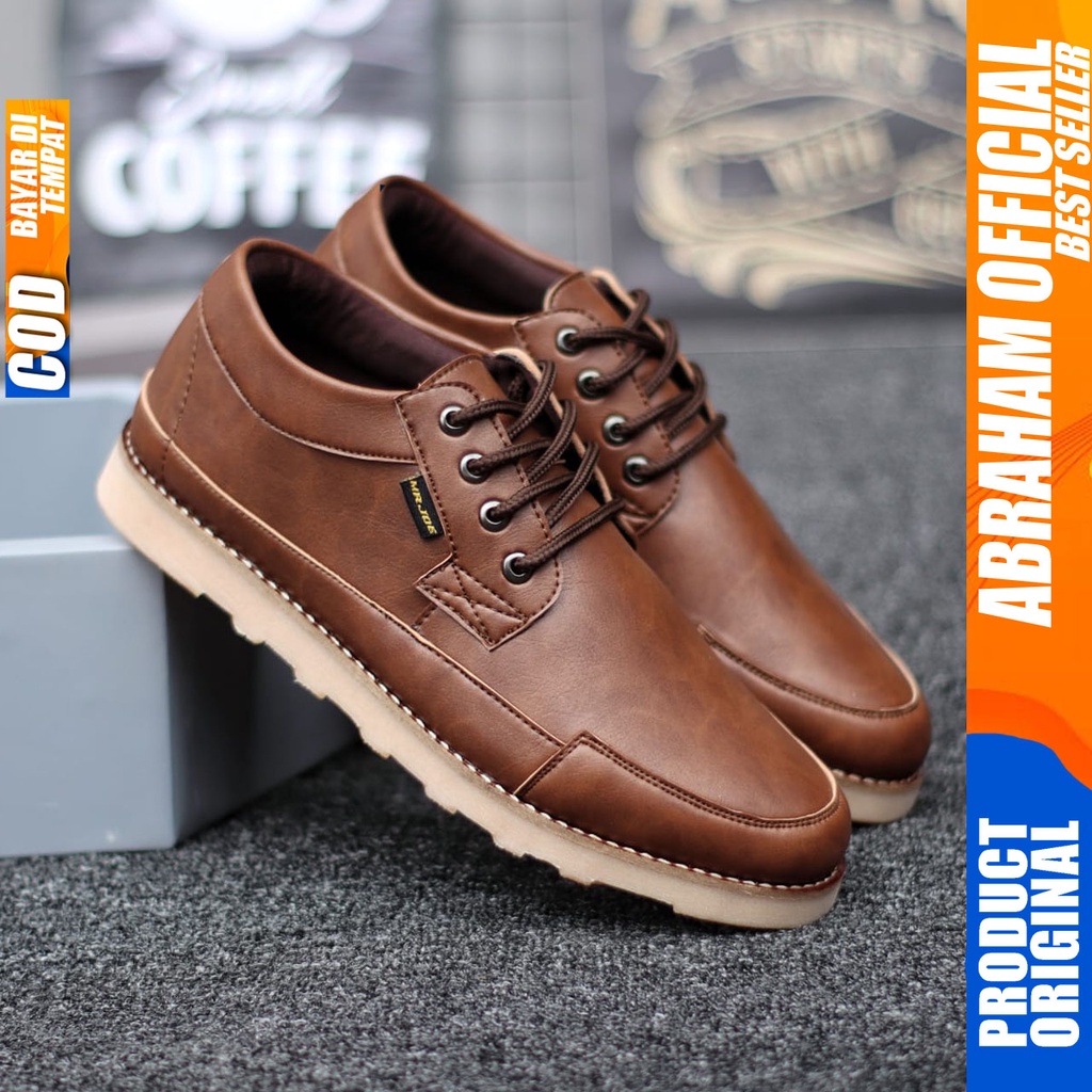 ABRAHAM TARANT Sepatu Formal Casual Pantofel Kerja Pria Hitam-Coklat