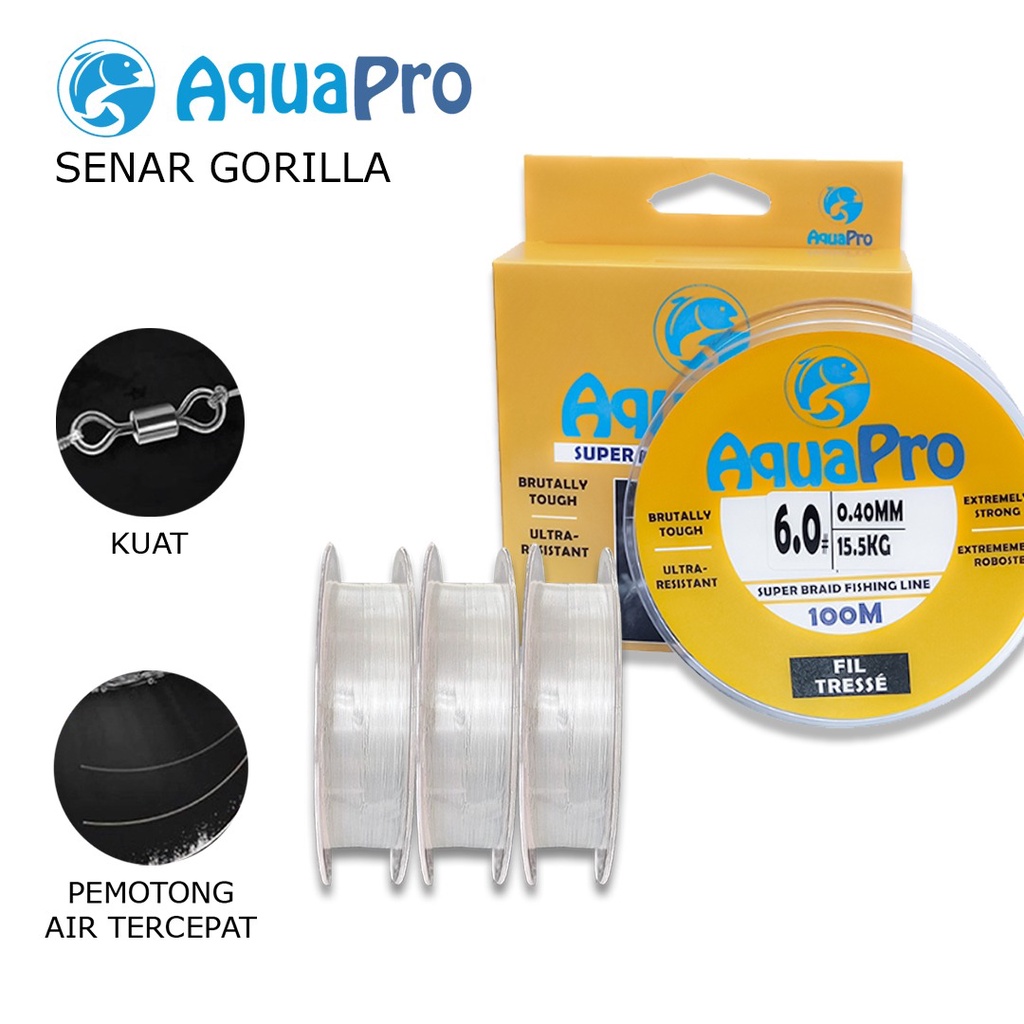 Aquapro 100m Senar Pancing Gorilla Tough Super Braid Fishing Line Kuat &amp; Tahan Bahan Nilon Impor