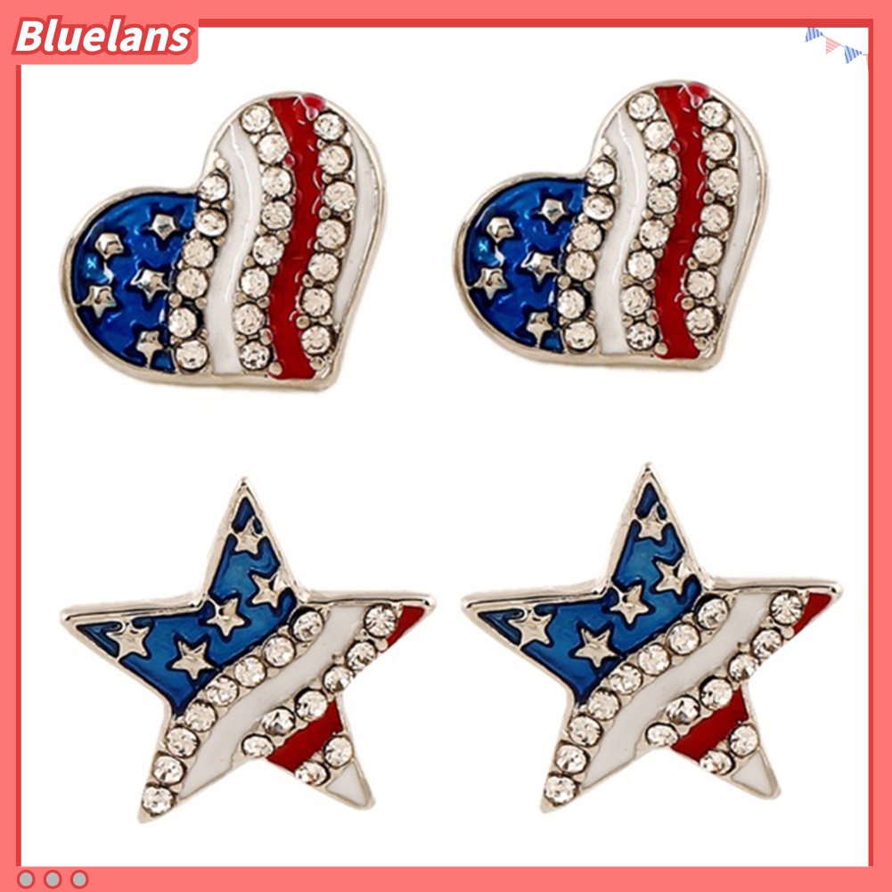 Bluelans Women Rhinestone Star Love Heart American Flag Ear Studs Piercing Earrings Gift